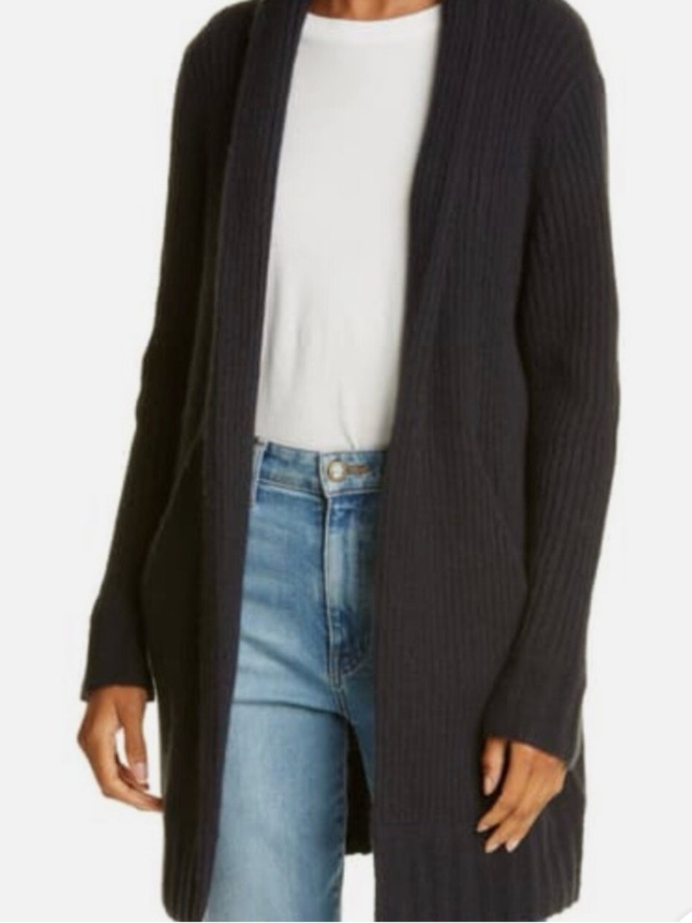 James Perse Black Open-Front Long 100% Cashmere Cardigan Size 2 (M) WLTC2389